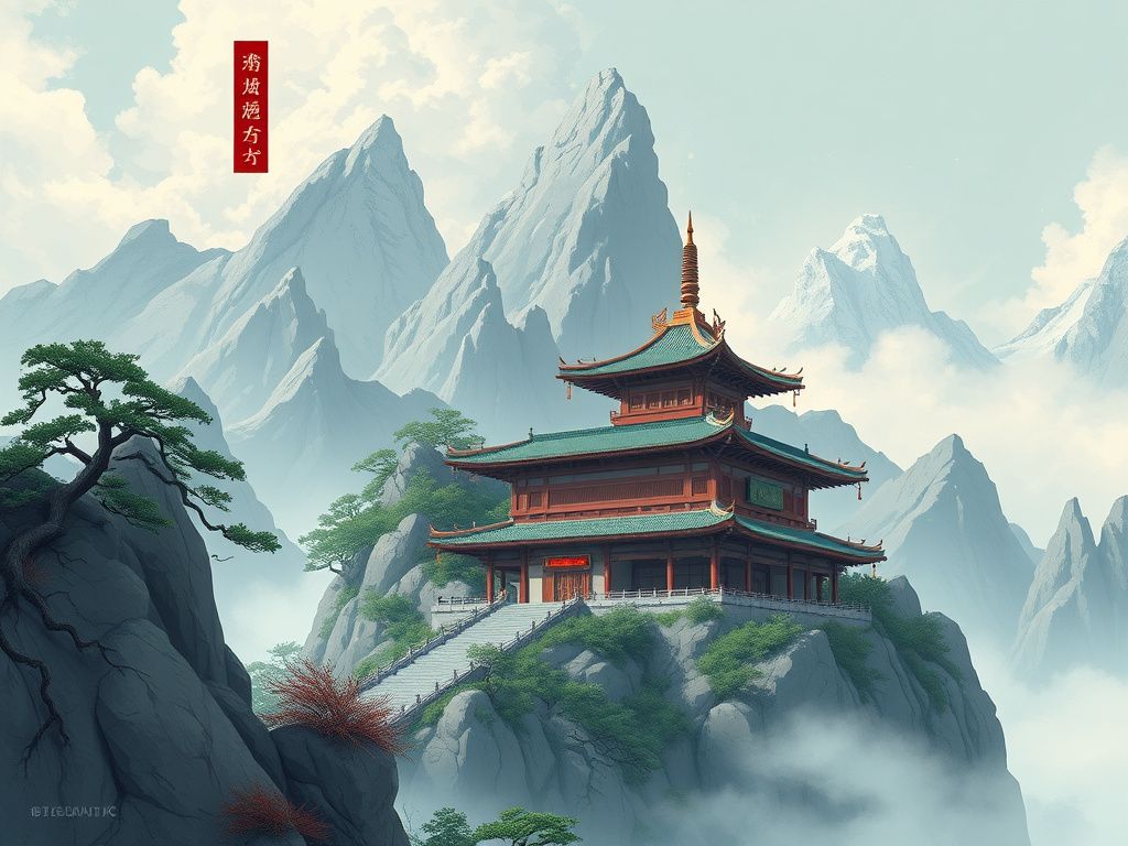Chinese fantasy comic cover with a mountain temple