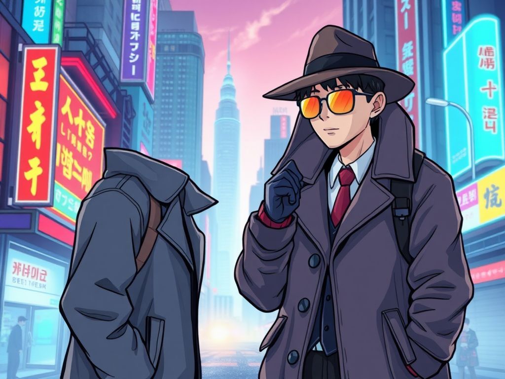 Korean webtoon cover with a neon city and detective