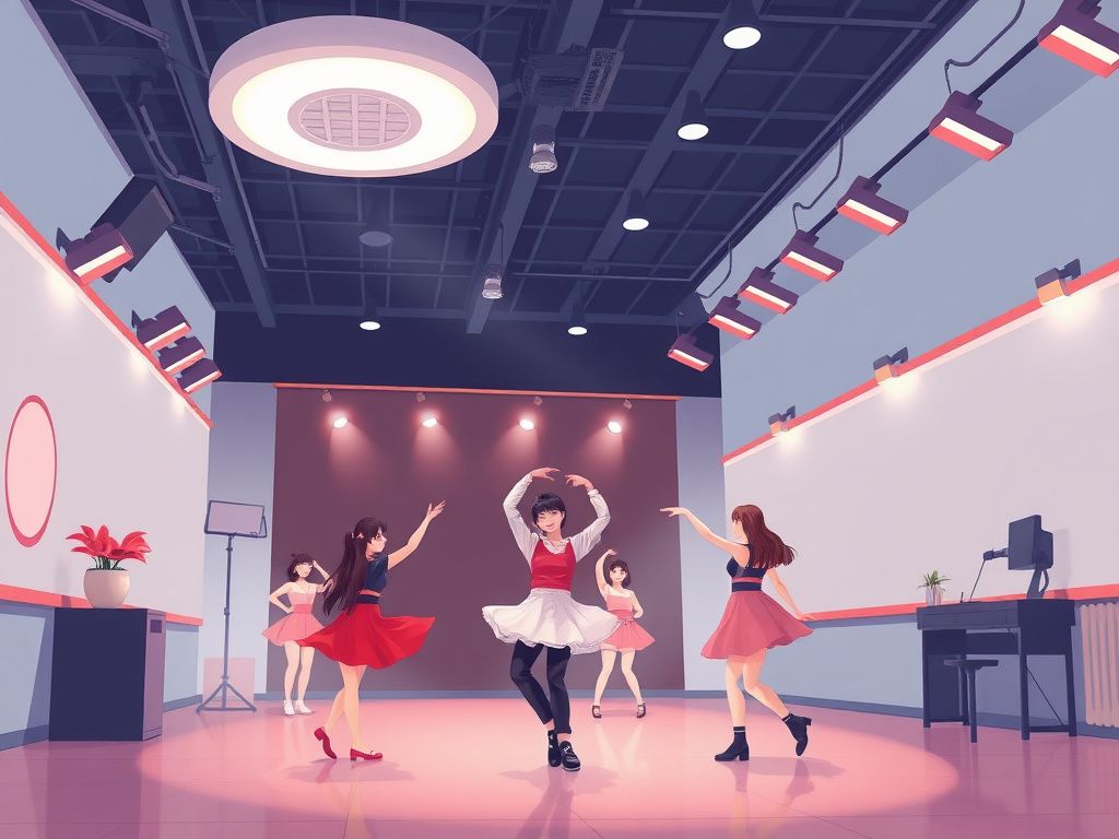 Korean webtoon cover with a dance studio and performers