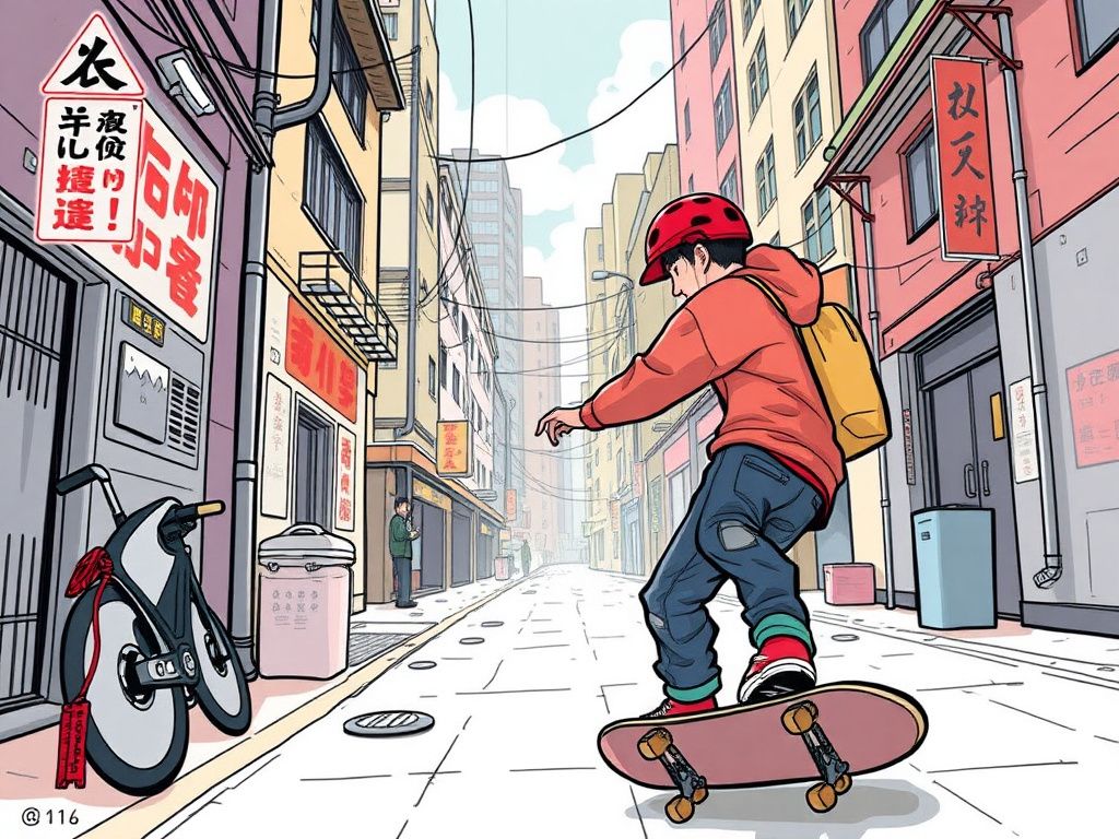 Chinese comic cover about an urban skateboarder