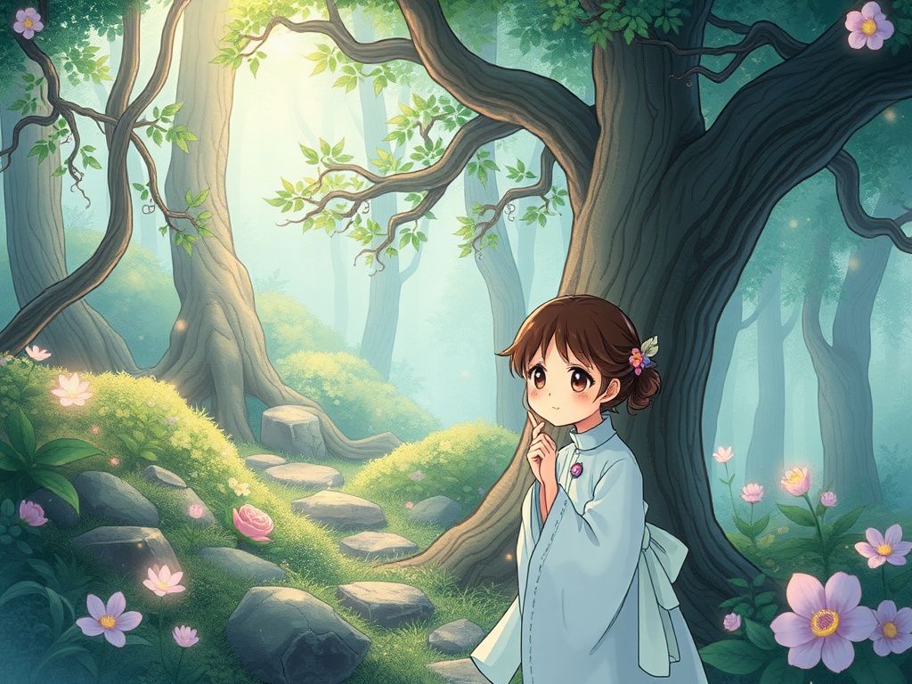 Korean webtoon cover with a magical forest and healer
